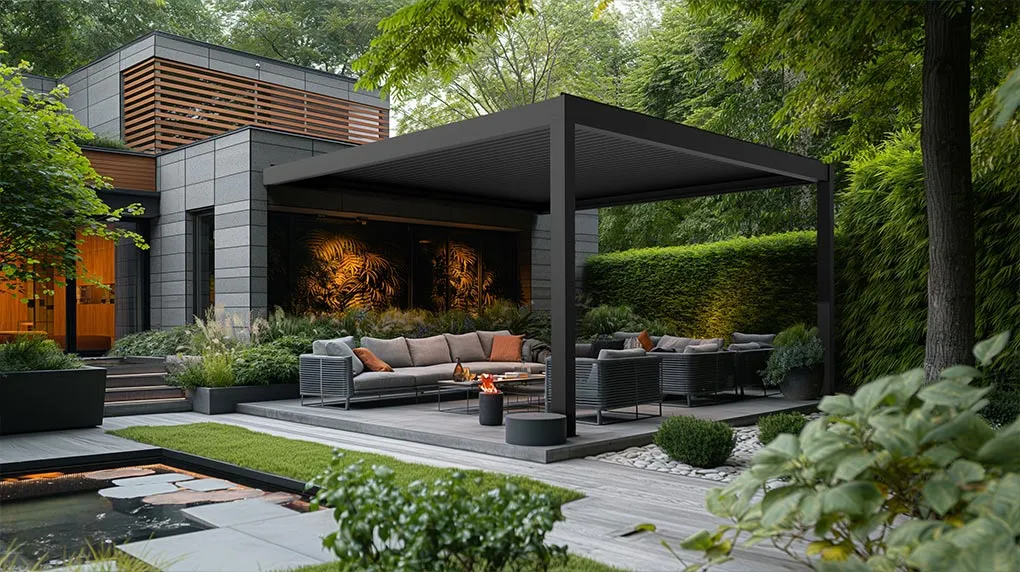 Burlington pergola installation - 10x14 garden pergola with integrated screens and heating